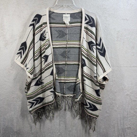 Billabong Designers Closet Cardigan Women's L Open Short Sleeve Fringe Aztec - Picture 1 of 4